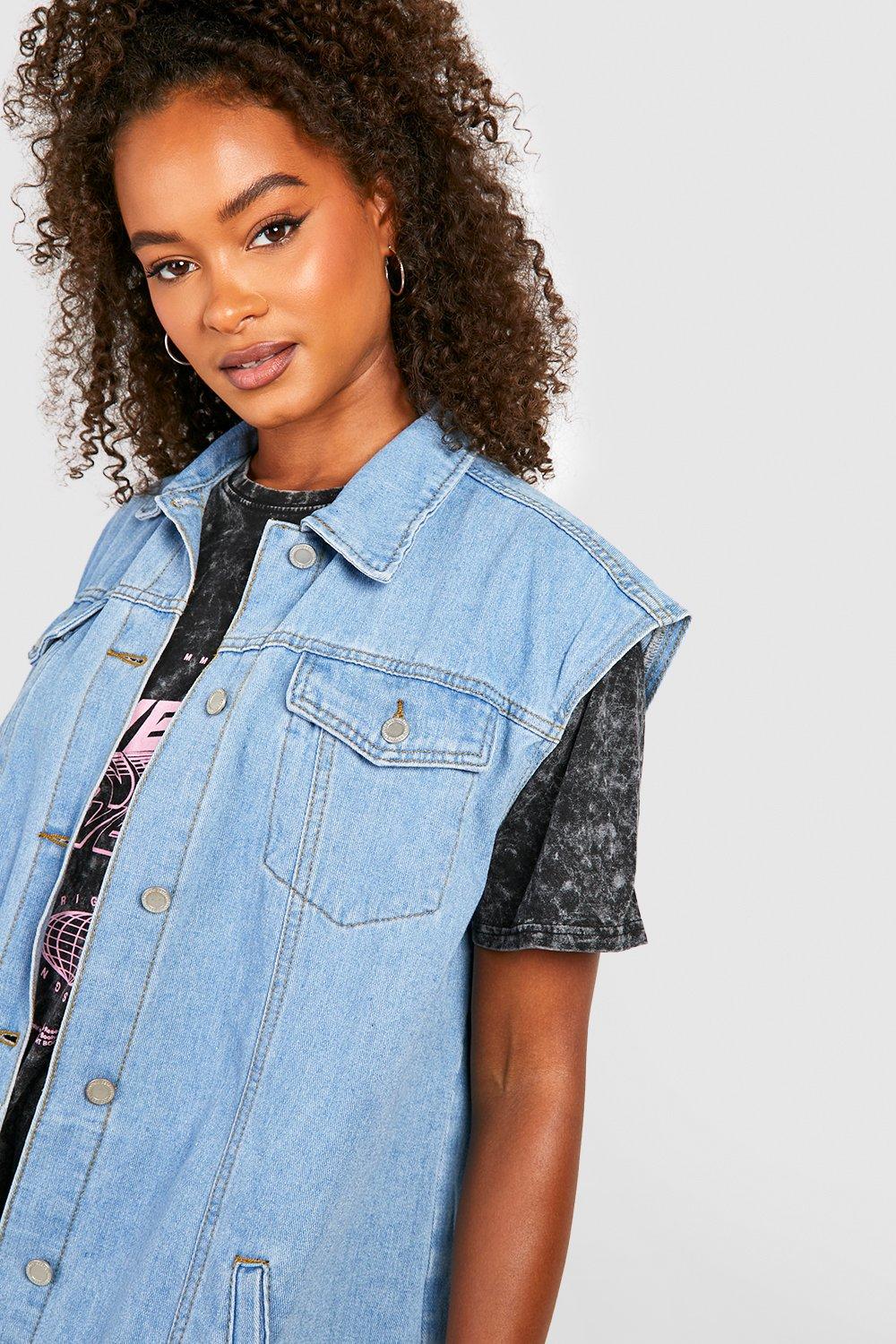 Tall Veste cargo sans manches en jean boohoo